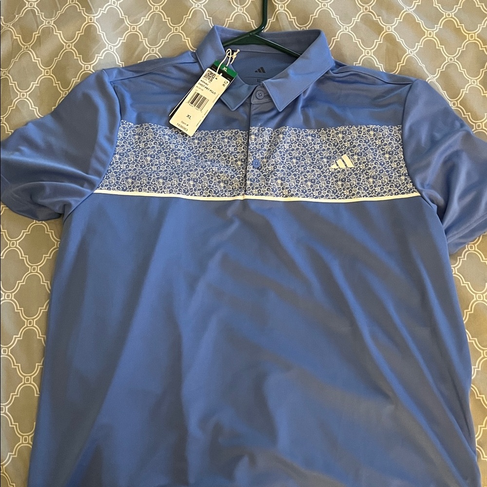 Adidas Men's Light Blue Patterned Polo Shirt